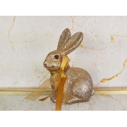 Królik, zając siedzący brokatowy złoty 15 cm